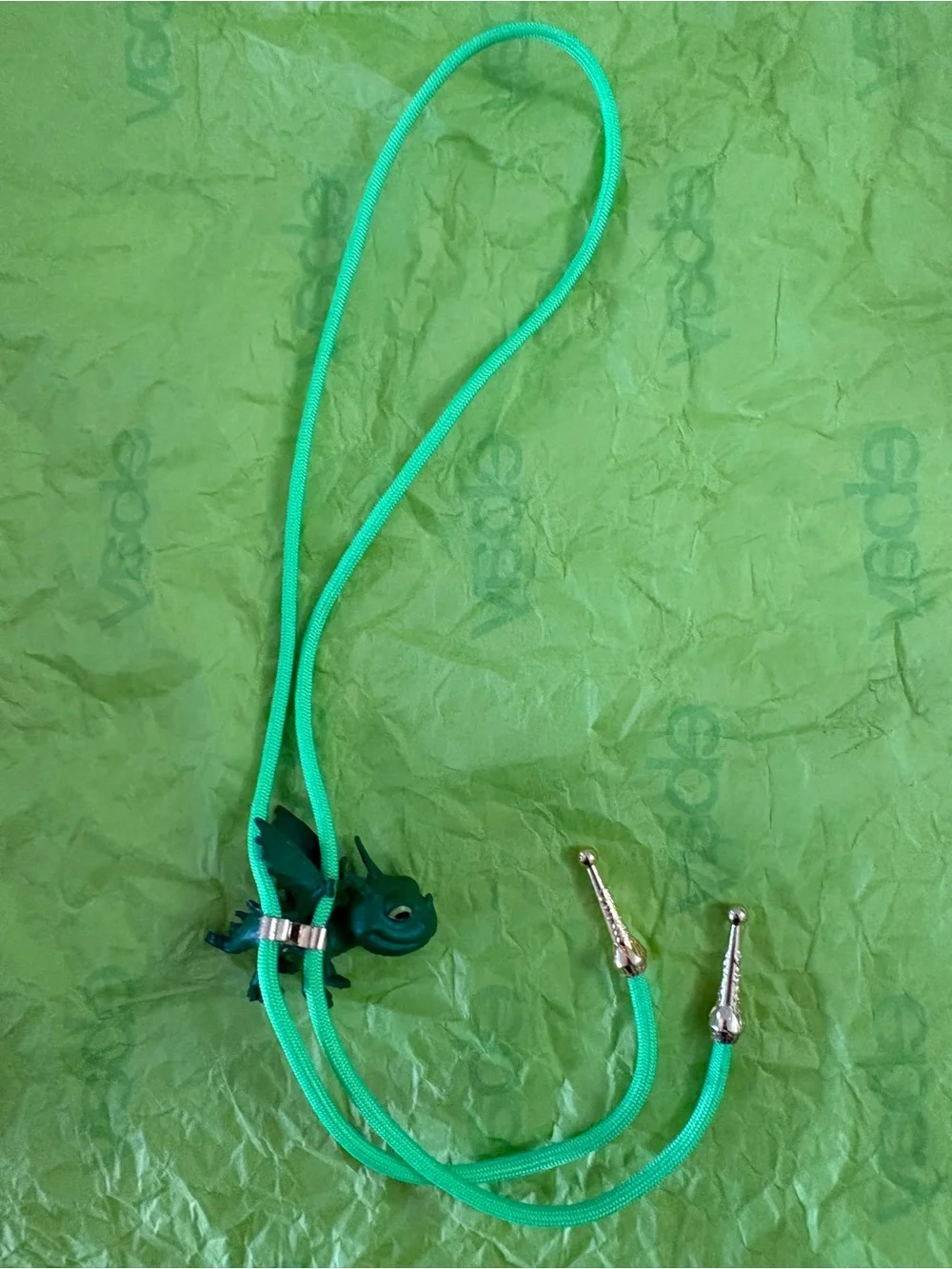 Green Dragon Reptile Toy Pendant Necklace - Green Bolo Tie